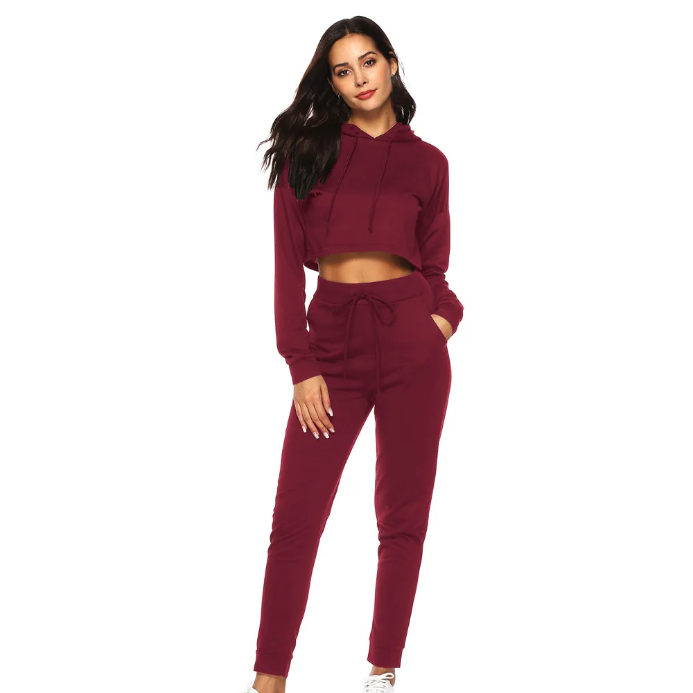 Winter New Arrival Fashion 2Pcs Women Solid Tracksuit Sweatshirt Long Pants Sport Lounge Wear Matching Suit Sets 2019X1 | Женская одежда