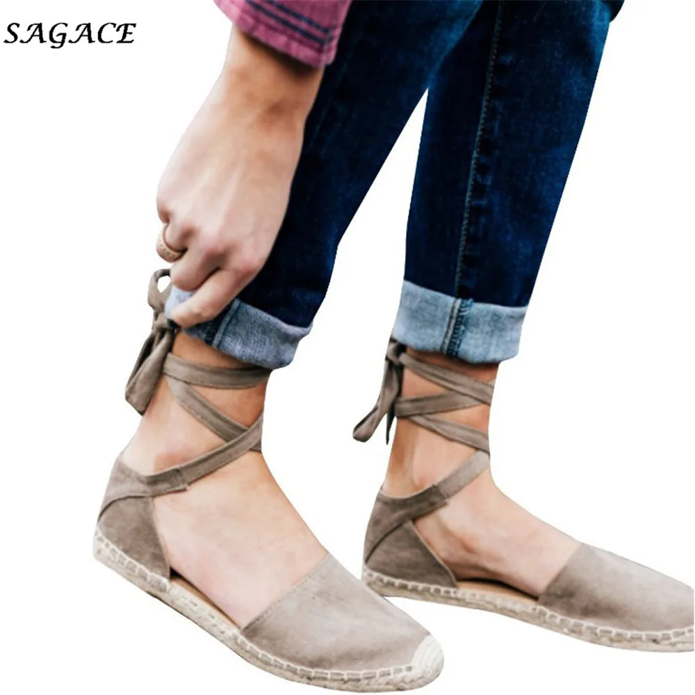 Сандалии SAGACE женские на шнуровке повседневные босоножки из флока плоской