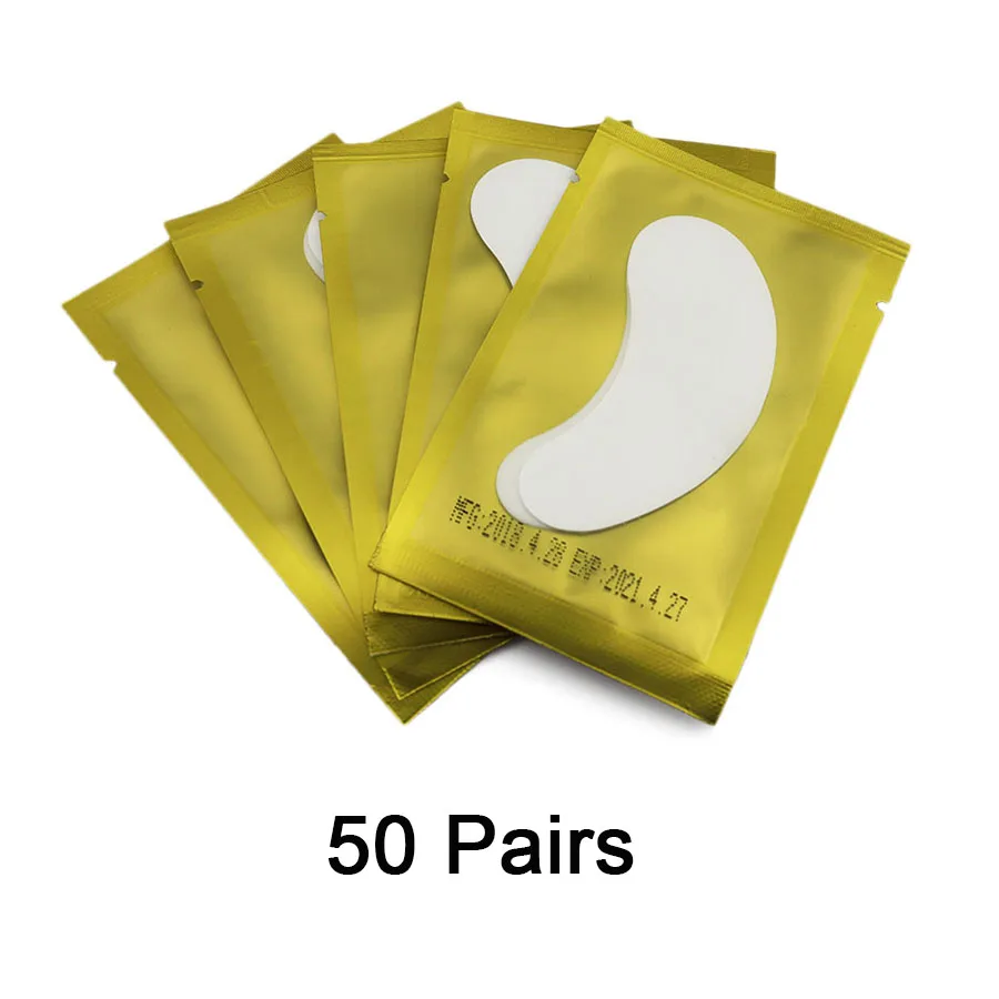 50 Pairs Gold Аксессуары для наращивания ресниц, накладки под глаза, 10/50 пар, без ворса, гелевая Подушечка для наращивания ресниц, натуральный Hyfrogel профессиональный - Цвет: 50 Pairs Gold