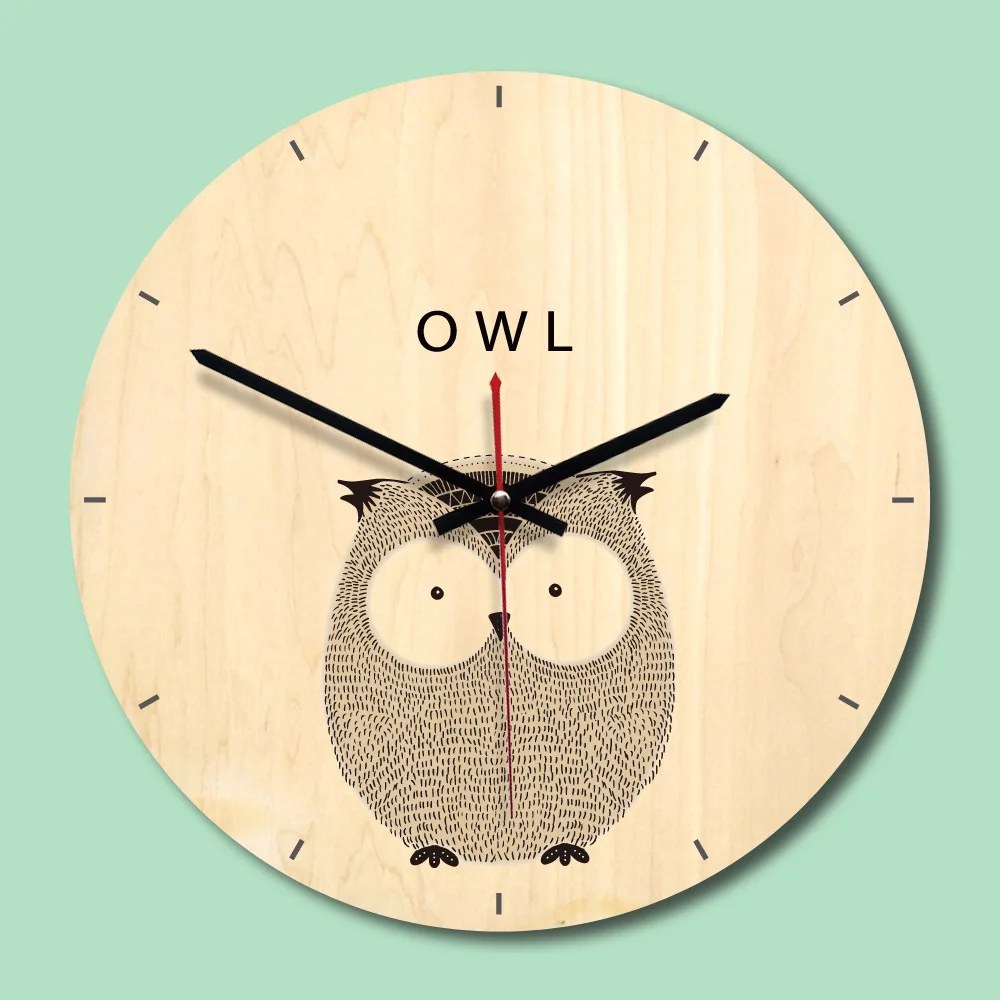 11 Inch Cartoon Wooden Wall Clocks for Kids Bedroom Living Room Creative Needle Quartz Clock Home Decor Relogio De Parede | Дом и сад