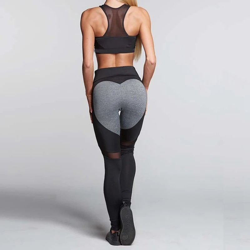 Black and Gray Hayoha, модные сетчатые леггинсы с сердечками, одежда для фитнеса, эластичные леггинсы, женские штаны - Цвет: Black and Gray