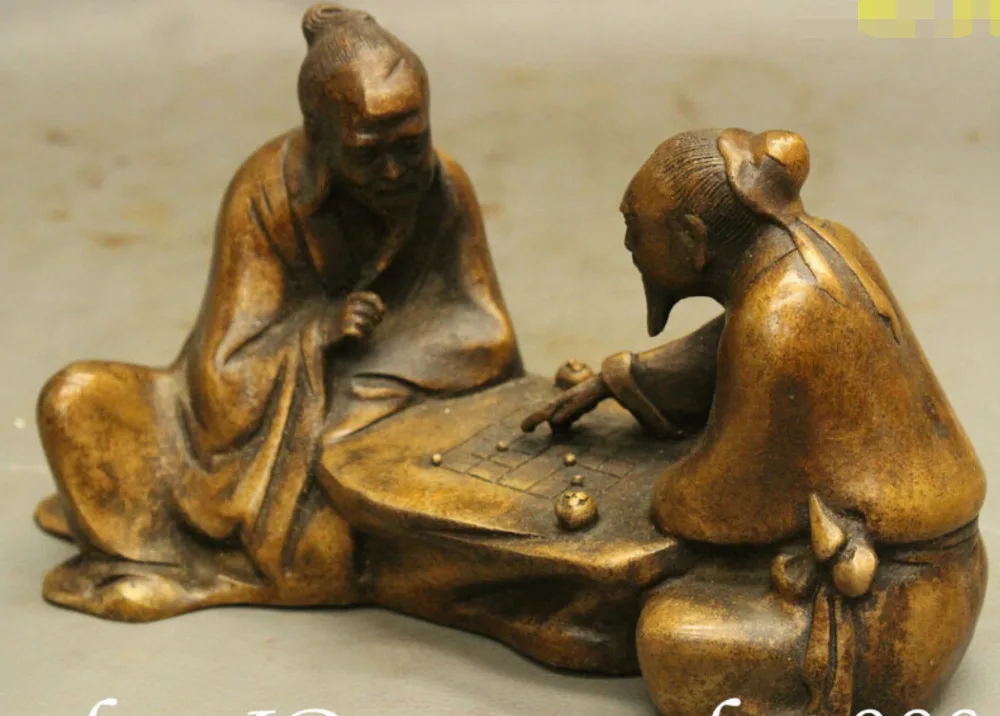 8-дюймовая Архаическая китайская Бронзовая статуя 2 старика бессмертный Бог