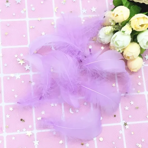 Light Purple Натуральные Цветные перья, 100 шт./лот, 4-8 см, 1-2 дюйма, маленькие плавающие гусиные перья, шлейф для рукоделия, украшения ювелирных изделий - Цвет: Light Purple