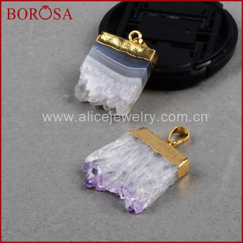 BOROSA необработанный Кристалл срез Друза Кулон Druzy ювелирное изделие золотой цвет