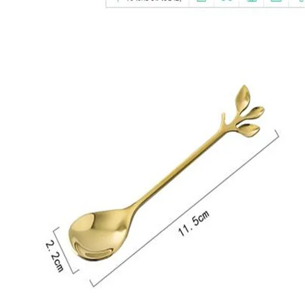spoon 1 Creative Stainless Steel Fork Spoon Leaf Shape Handle Coffee Cake Dessert Ice Cream Forks Spoons Glossy Household Tableware 1pcs - Цвет: spoon 1