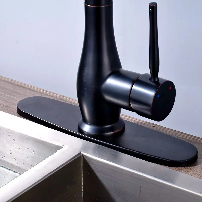 Brass Oil Rubbed Bronze Kitchen Faucet Hot&ampCold Water Mixer Tap Single Handle torneira Sharp + Round Cover Plate | Обустройство