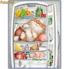 Алмазная мозаика 5d сделай сам, картина с кошкой в холодильнике, квадратная Мозаика из страз, милая декоративная вышивка крестиком