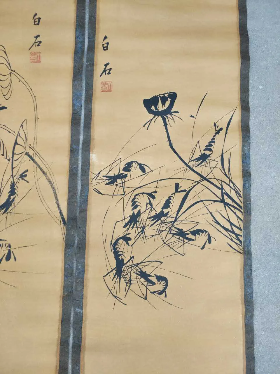 Изысканная антикварная китайская картина креветки изготовленная известным