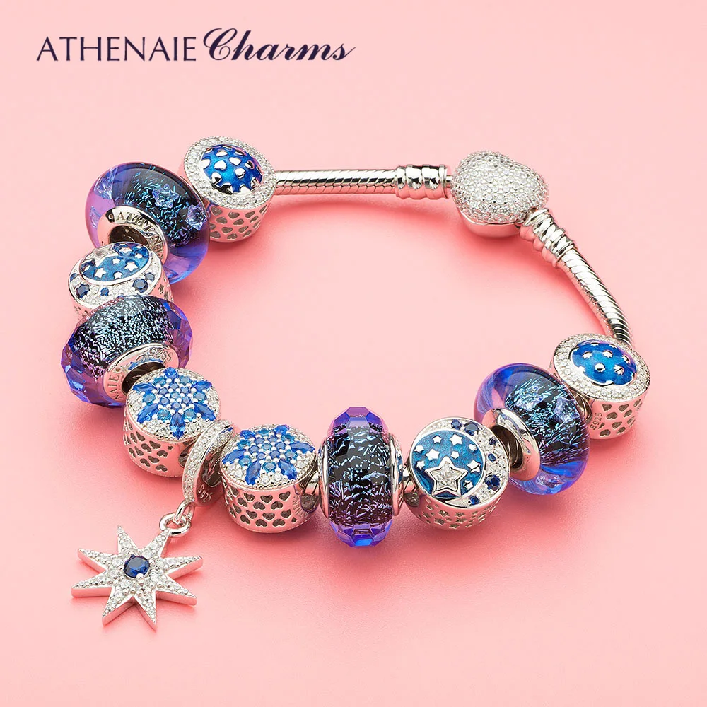 ATHENAIE 925 пробы серебристо-голубые кристаллы и прозрачный CZ кристаллический