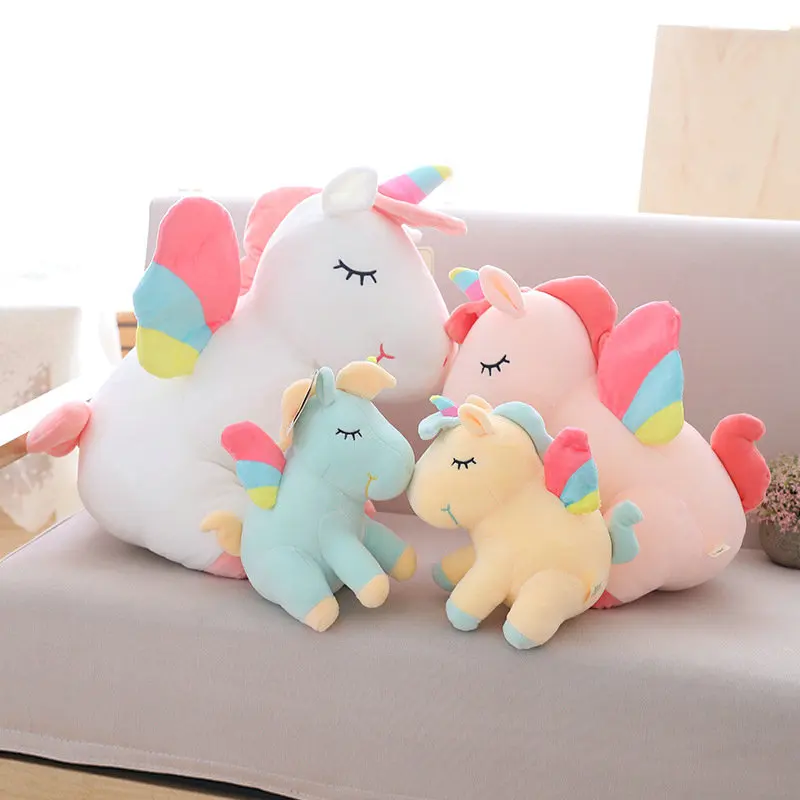 

25cm 40cm 55cm lovely unicorn plush toy pink fly horse with rainbow wings baby kids appease doll birthday gift for little girl