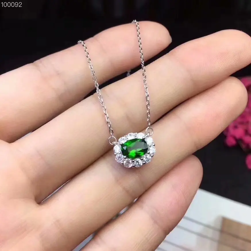 

Natural tremolite necklace fine tremolite diopside necklace 925 pure silver precision inlaid natural tremolite support test