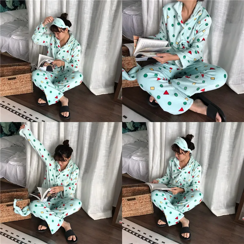 Женские пижамы новые зимние повседневные Модные из двух предметов с геометрическим принтом женские однобортные милые Студенческие теплые толстые повседневные