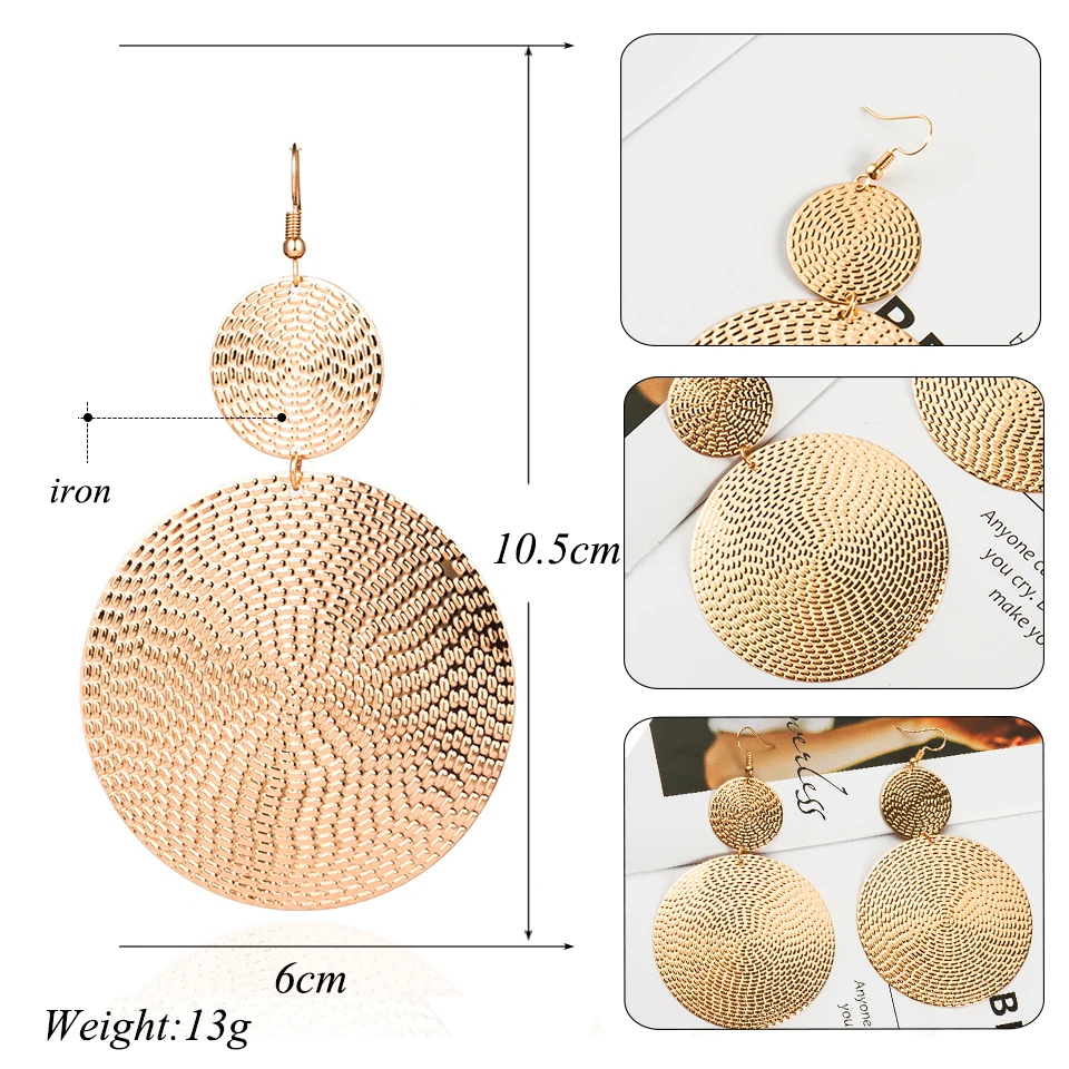 Exaggerated golden drop earrings for women statement jewelry Fashion big round circle shaped dangle earring Punk earings earing