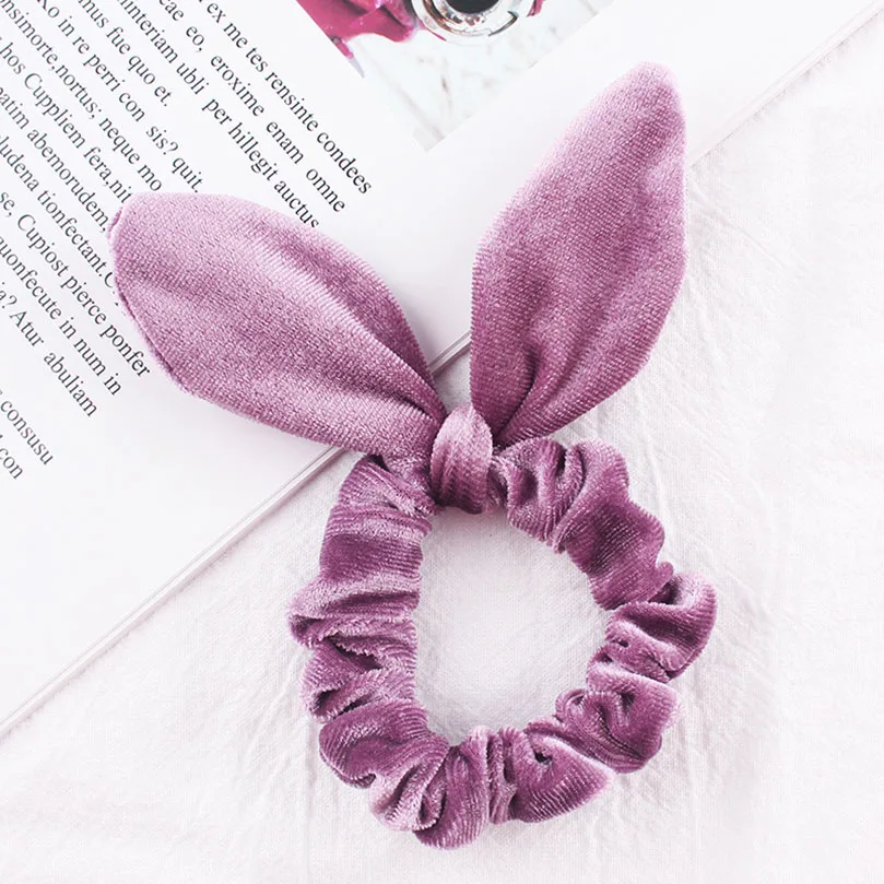 Light Purple AWAYTR 2 шт./партия, Однотонные резинки для волос для девочек, бархатная резинка для волос для женщин, резинка для волос с кроличьими ушками, резинка для волос, резинка для конского хвоста - Цвет: Light Purple