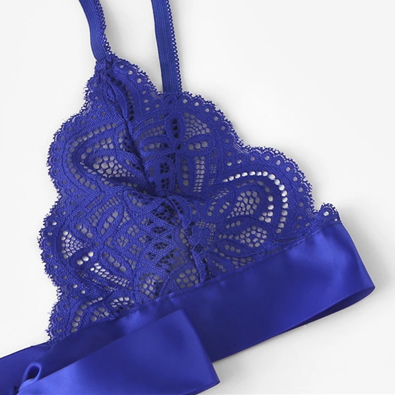 SHEIN, кружевное сексуальное женское белье, набор, горячая Распродажа, женская пижама, v-образный вырез, без рукавов, кружево, гребешок, бюстгальтер без косточек и трусики, интимное белье