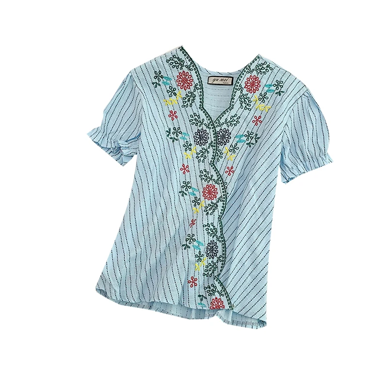 2019 Новая модная женская блузка рубашка Топ для отпуска волнистая сторона v