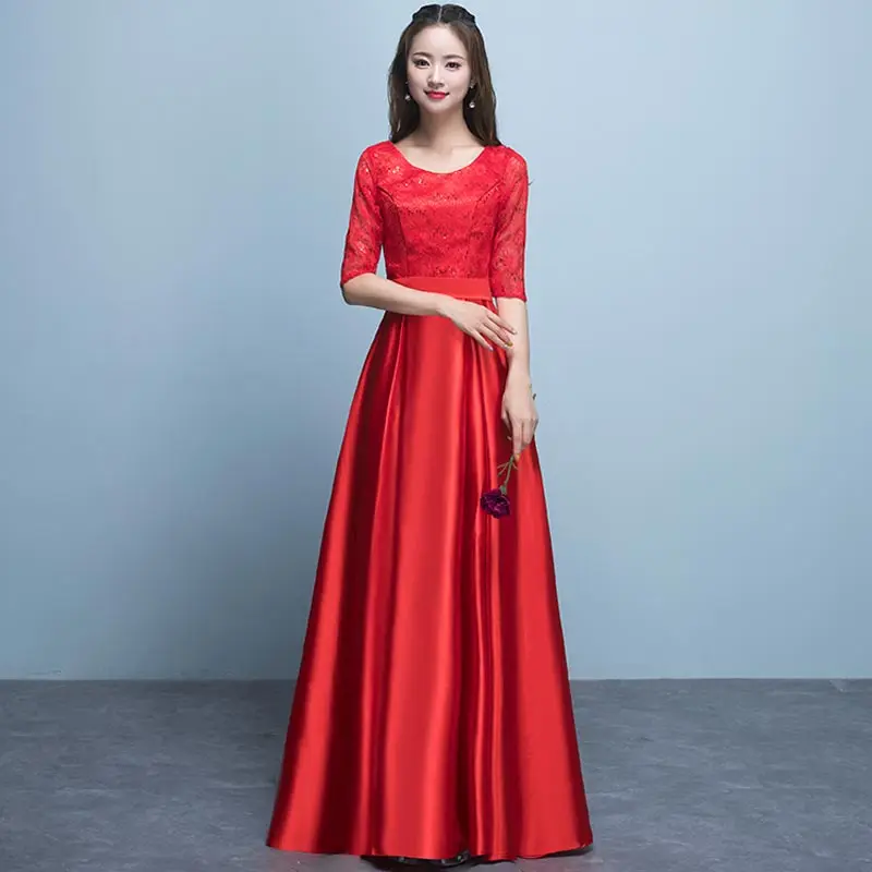 FADISTEE Новое поступление vestido de festa длинное вечернее платье для невесты, вечеринки, выпускного вечера, платья с блестками, кружевное ТРАПЕЦИЕВИДНОЕ сексуальное простое платье с короткими рукавами - Цвет: red