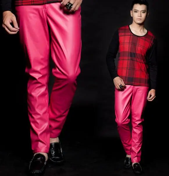 Сценические индивидуальные мужские кожаные брюки повседневные модные для