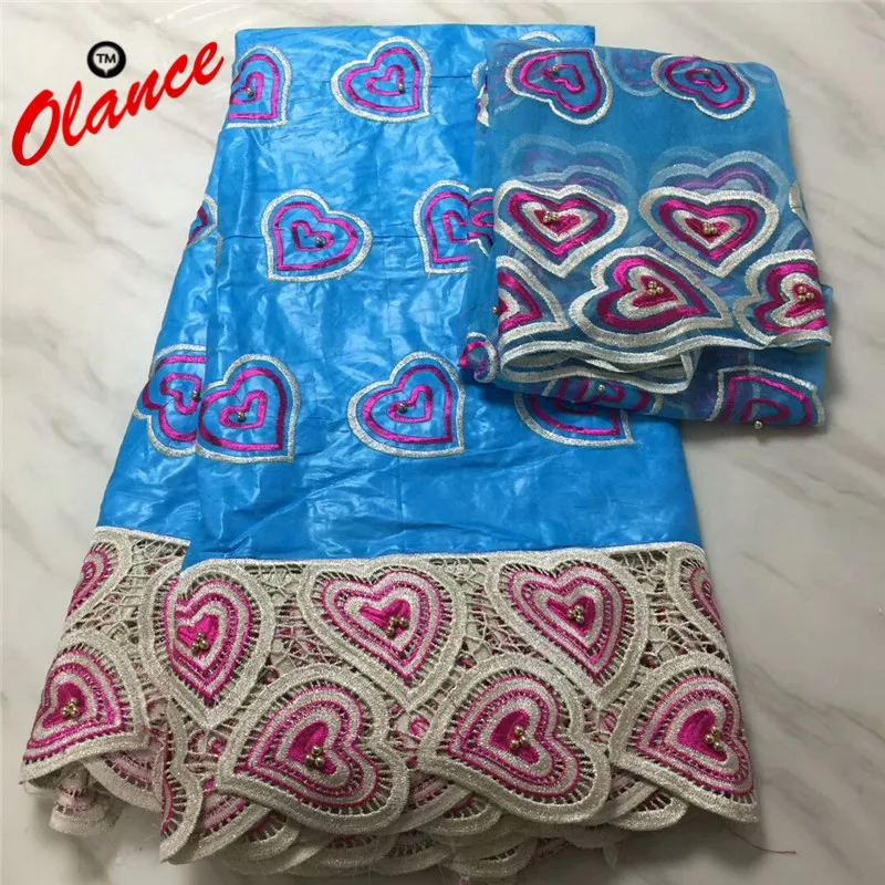 Красно-золотистая белая ткань для платья с сердечком и бусинами 5 ярдов базин