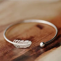 new fashion 925 sterling silver jewelry high quality female simple feather small ball open bracelets bangles