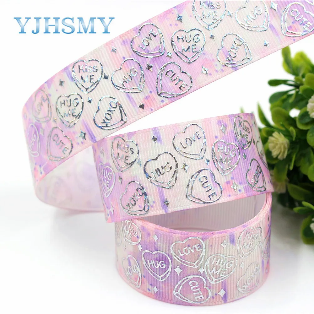YJHSMY D-18407-649 25 мм 10 ярдов Любовь Серебряная фольга ленты термопечать grosgrain