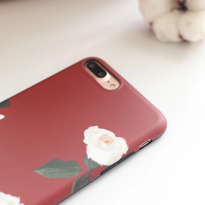 Чехол для мобильного телефона PGSD Retro вино-красный белые розы для iPhone XS MAX XR Apple 7/8Plus 6S, мягкий силиконовый чехол защищает заднюю крышку.