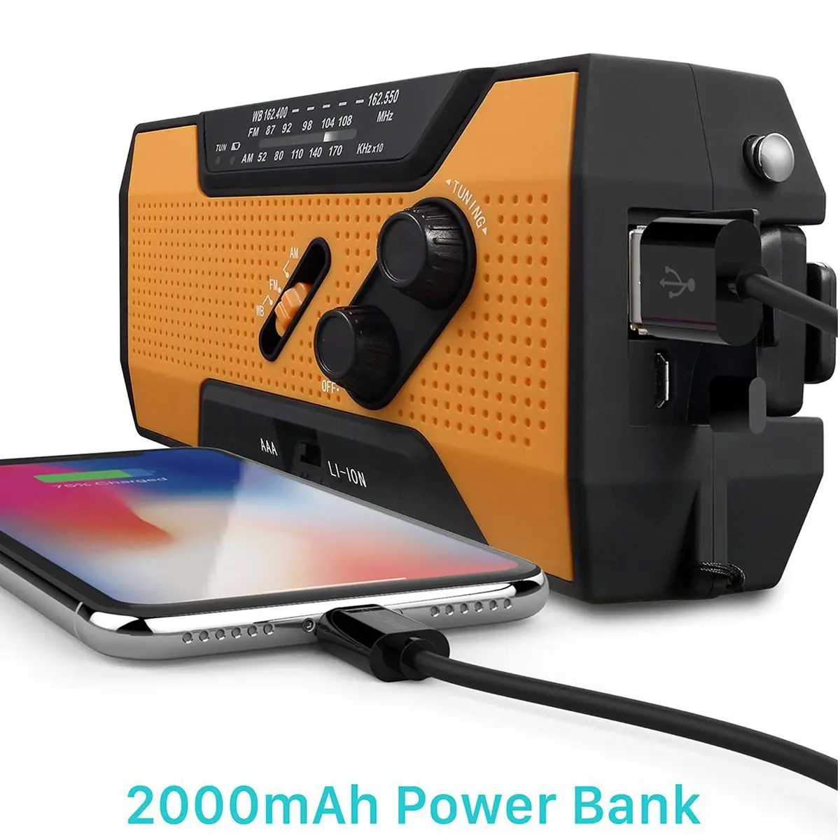 Радио Солнечный цифровой Кривошип аварийный AM/FM NOAA погода портативный радио