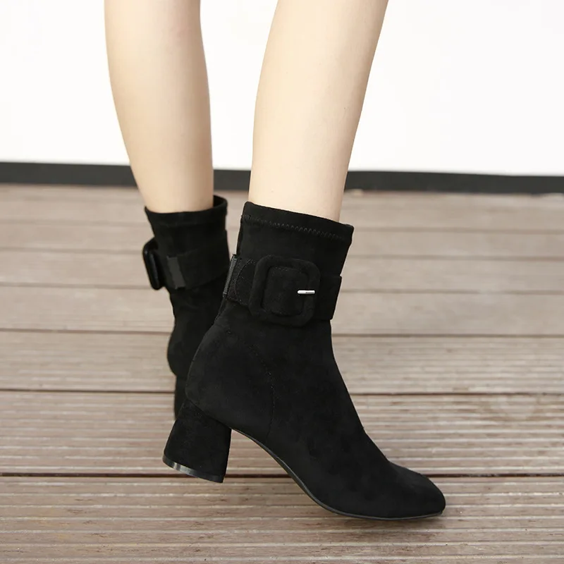 Женские разноцветные полуботинки Martin из флока на высоком каблуке Обувь Кожаные