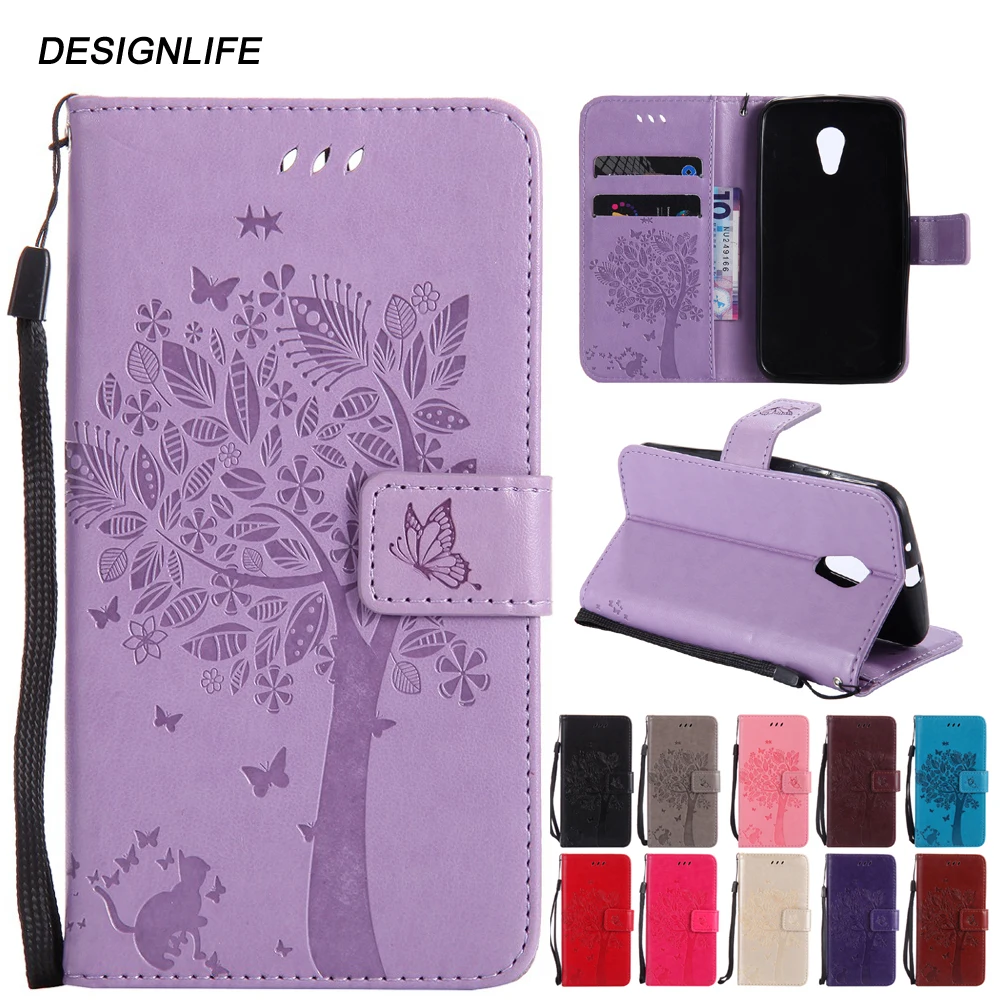 Кошелек флип чехол кожаный для Motorola Moto G2 G 2nd Gen Coque 3D дерево кошка Капа|case for
