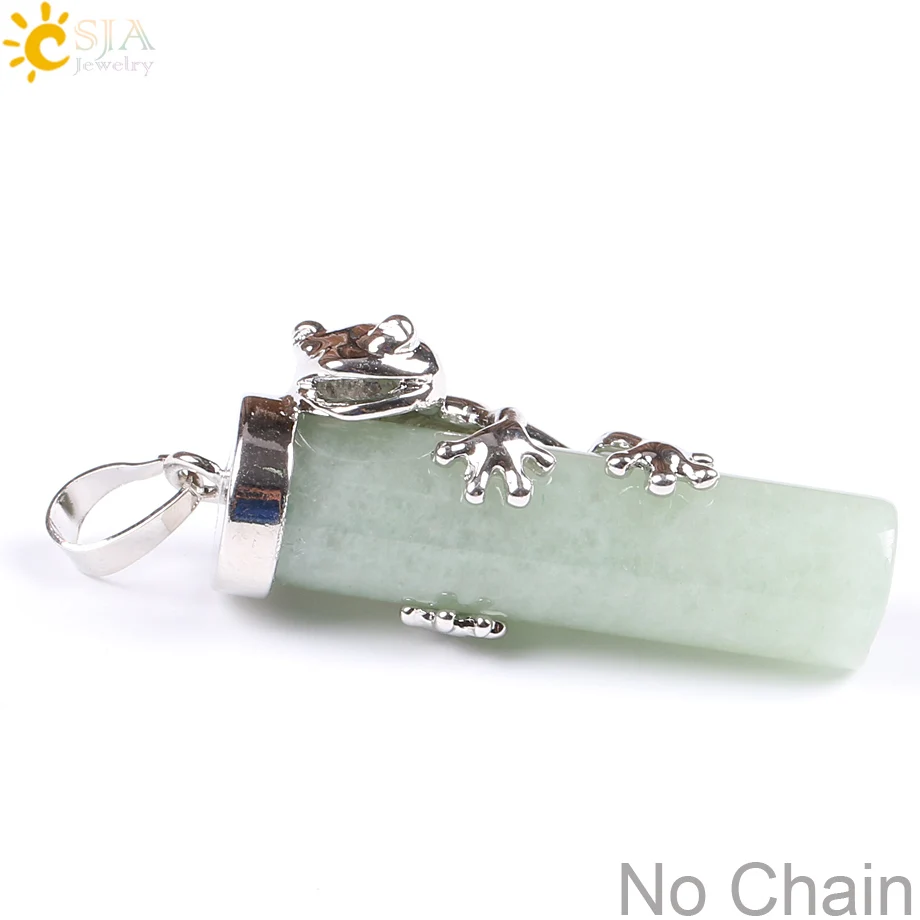 Green Aventurine Csja Lucky Healing ювелирные изделия лягушка животных обернуть натуральный камень ожерелье кулон унисекс повседневные ювелирные изделия подарок для мальчиков девочек E183 - Окраска металла: Green Aventurine