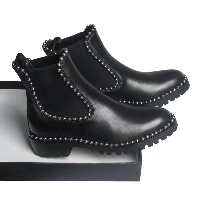 Модные красивые женские ботильоны высокого качества мотоциклетные ботинки из