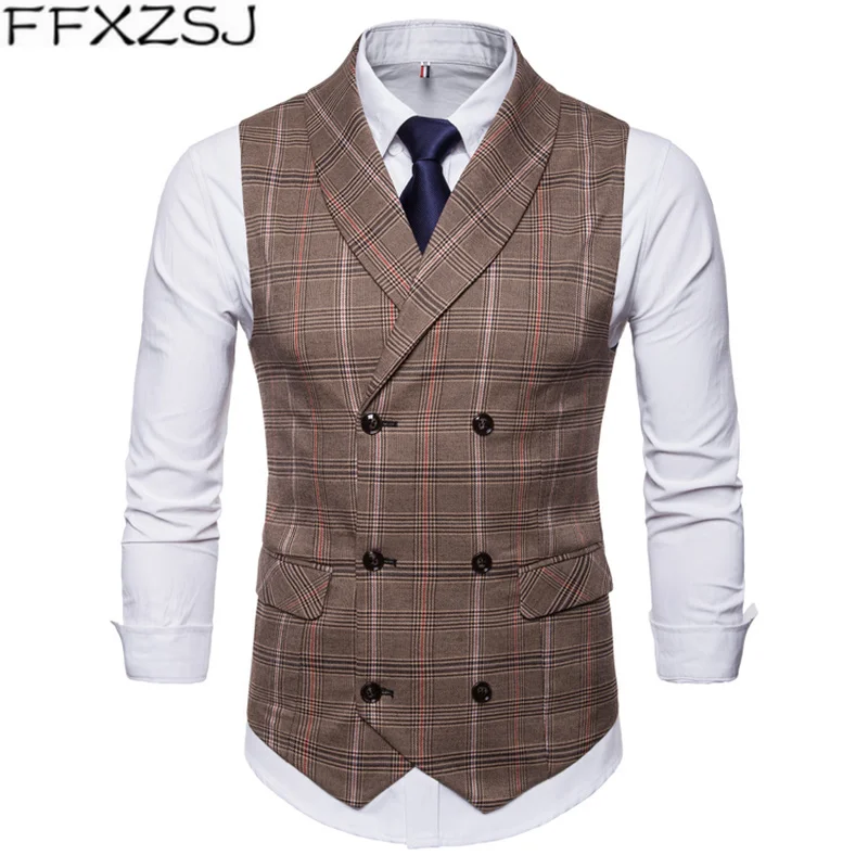 FFXZSJ 2019 хит продаж мужской костюм жилет Модный повседневный Стройный клетчатый в