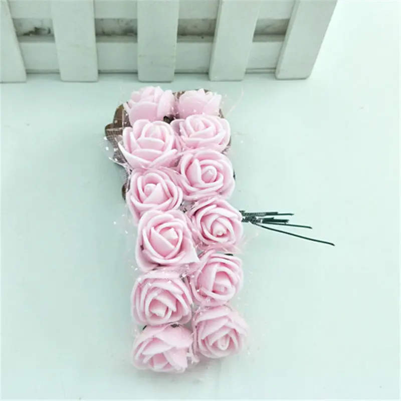 light pink 12 шт. Дешевые DIY Мини розы Искусственные цветы кружева свадебные цветы украшения цветок пена ручной кольцо материал - Цвет: light pink
