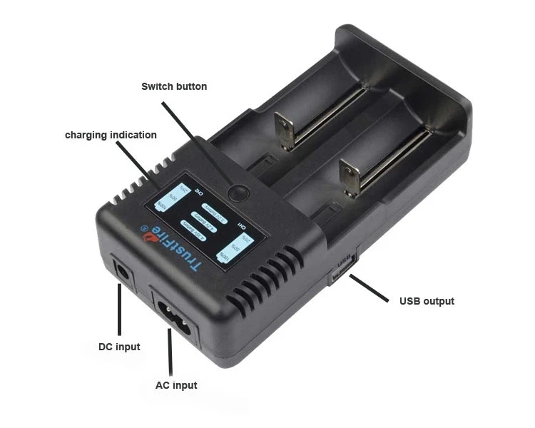 Trustfire TR-019 интеллигентая(ый) Быстрый 2 слот, зарядное устройство для 18650 26650 25500 21700 20700 16650 14500 32650 Li-Ion Батарея