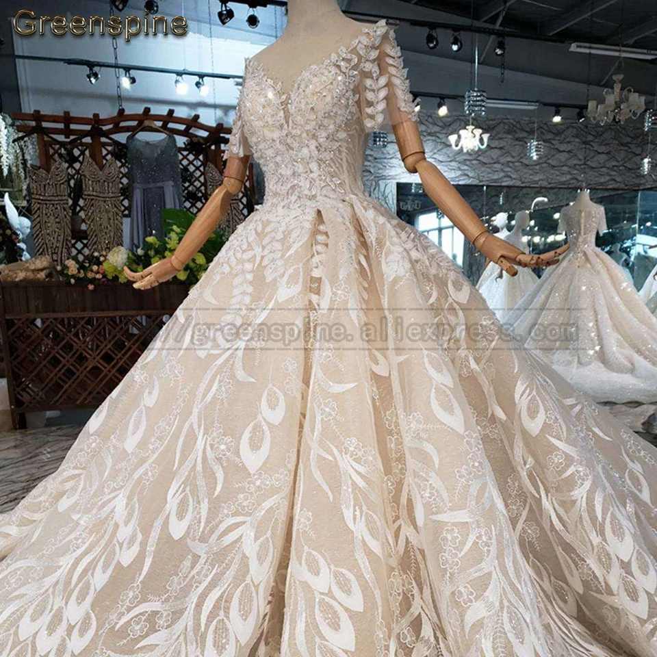 Женское кружевное свадебное платье Greenspine длинное с полурукавами и принтом