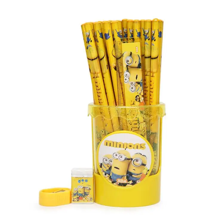 Minions 50 шт./лот каваи мультфильм Миньоны принцесса HB карандаш для детей деревянные карандаши с бесплатной линейкой точилка и держатель ручки - Цвет: Minions