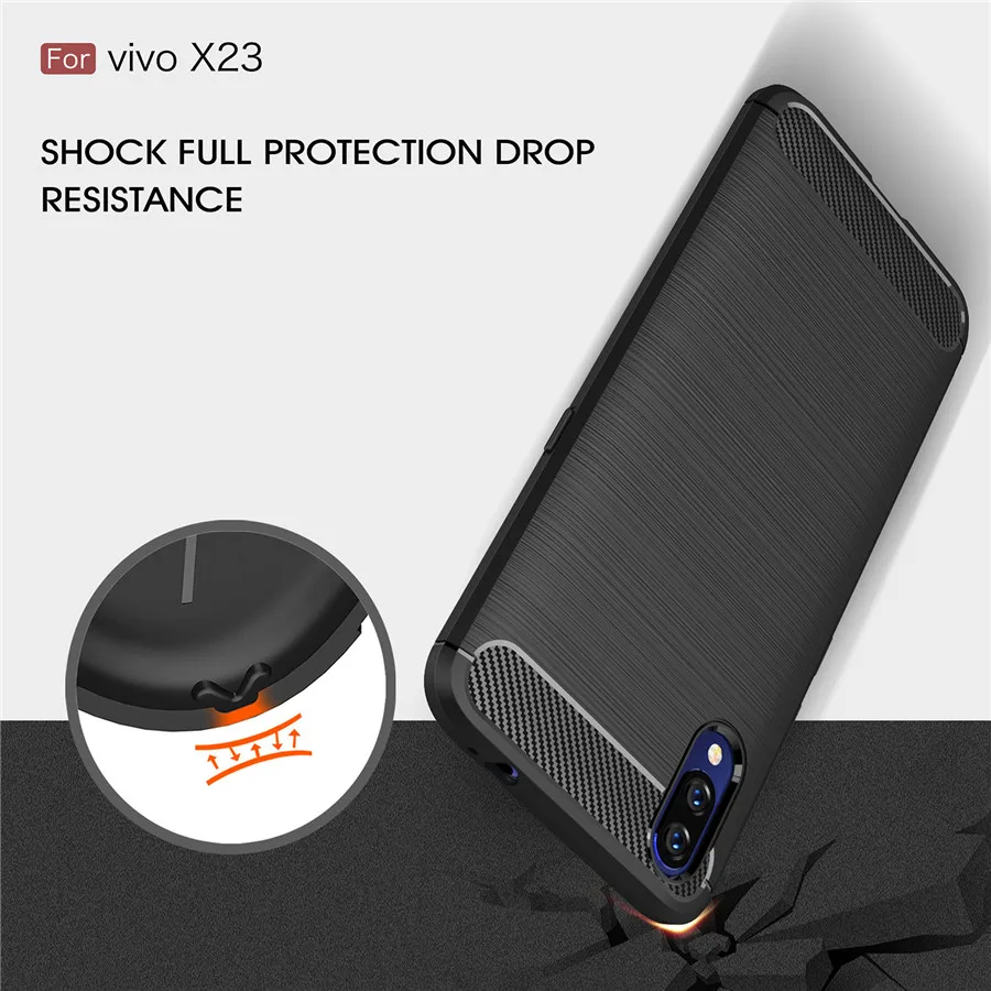 TRISEOLY Luxury Carbon Fiber Case For Vivo X23 Brushed TPU Rubber Silicone Back Cover X 23 Protective Coques Fundas | Мобильные