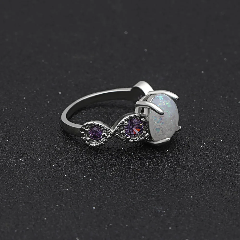 UFOORO Luxury Purple Crystal White Opal Promise Ring Female Gold Filled Women Custom Jewelry For Engagement Wedding | Украшения и