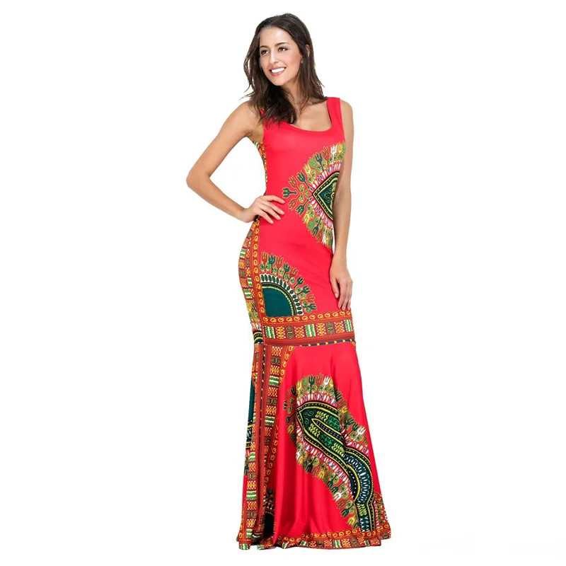 Женские Длинные Макси платья Плюс Размеры Bodycon Boho Летний пляж Африканский принт