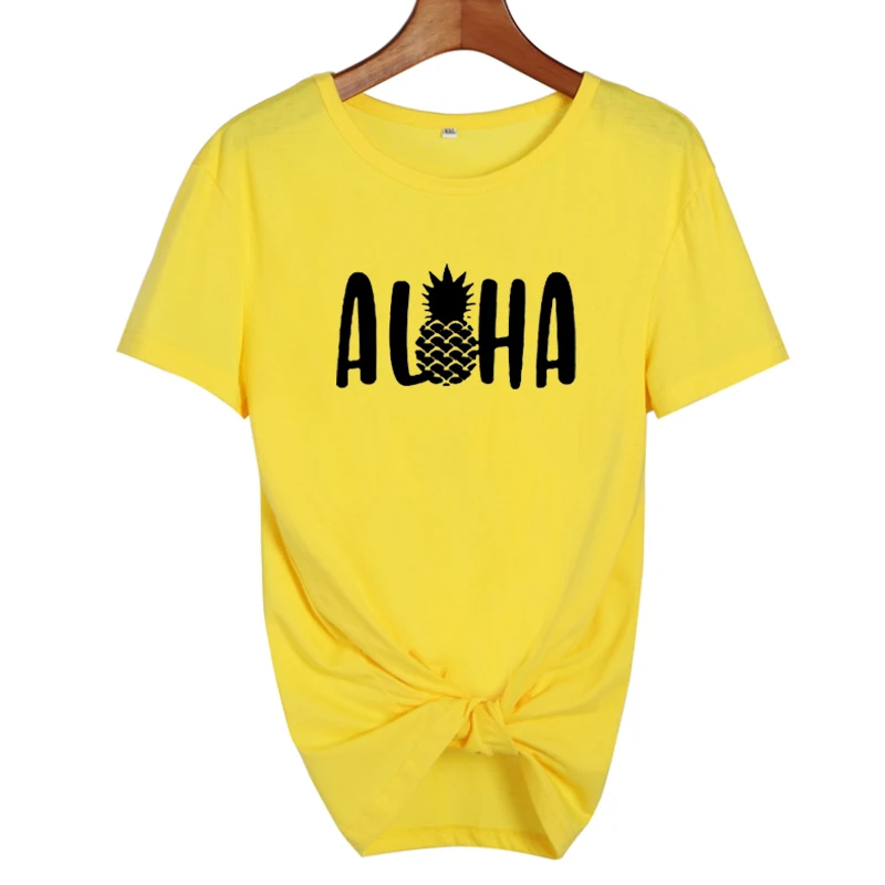 Надпись "Алоха Гавайи" Harajuku tumblr футболка летние хлопковые топы женские футболки с принтом ананаса каникулы Графические футболки черные белые футболки