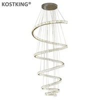 kostking luxury led chandelier lighting long staircase crystal lamps spiral design home decoration cristal suspension lustre