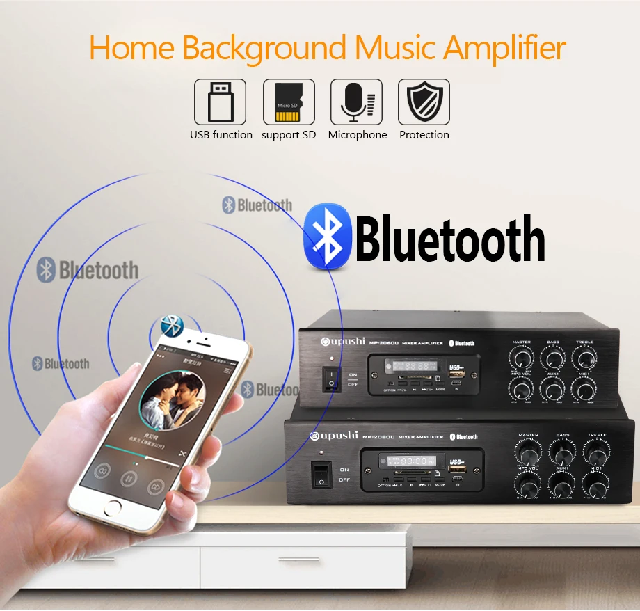 Горячая Oupushi 70/100 V PA ламповый усилитель Bluetooth 60 Вт, 80 Вт домашний мини аудио усилитель плата с пультом дистанционного управления