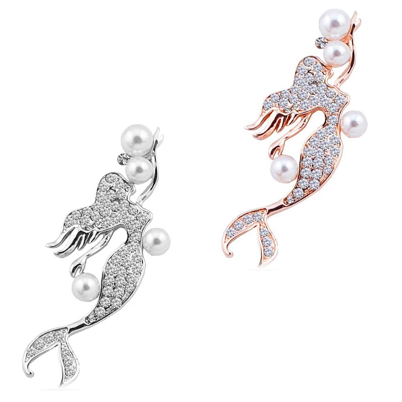 

100pcs/lot Fancy 54mm Rhinestone Shining fairy tale Mermaid pearl shell jewelry decoration brooch pins