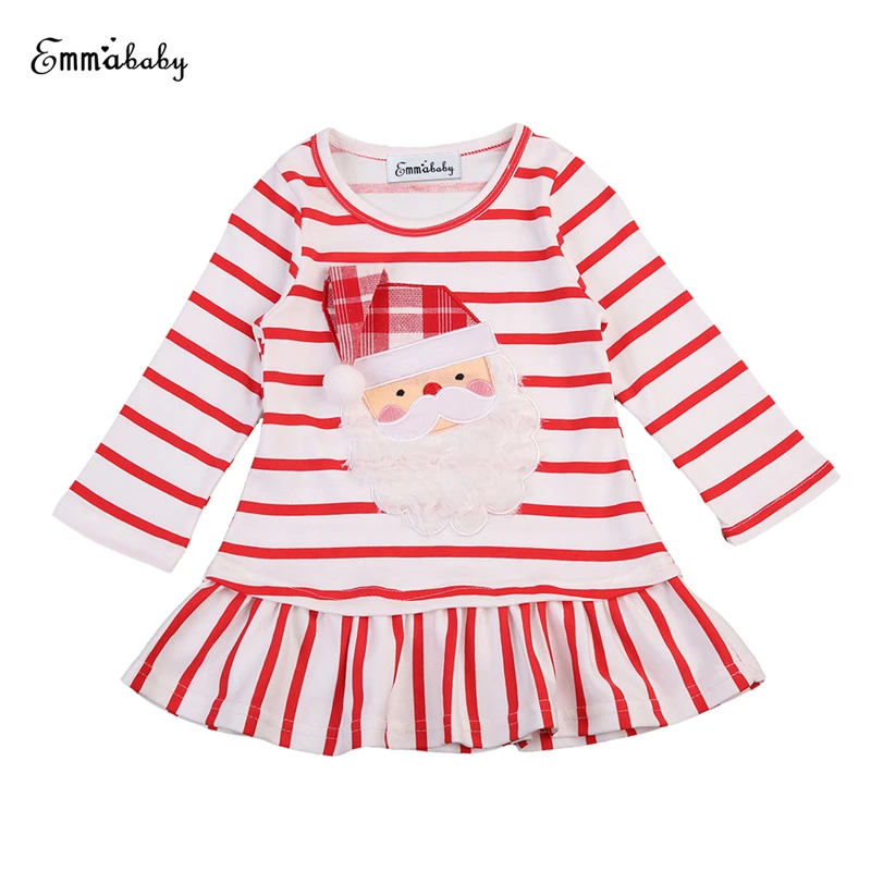 Платье Санта-Клауса для маленьких девочек рождественские мини-платья в полоску с