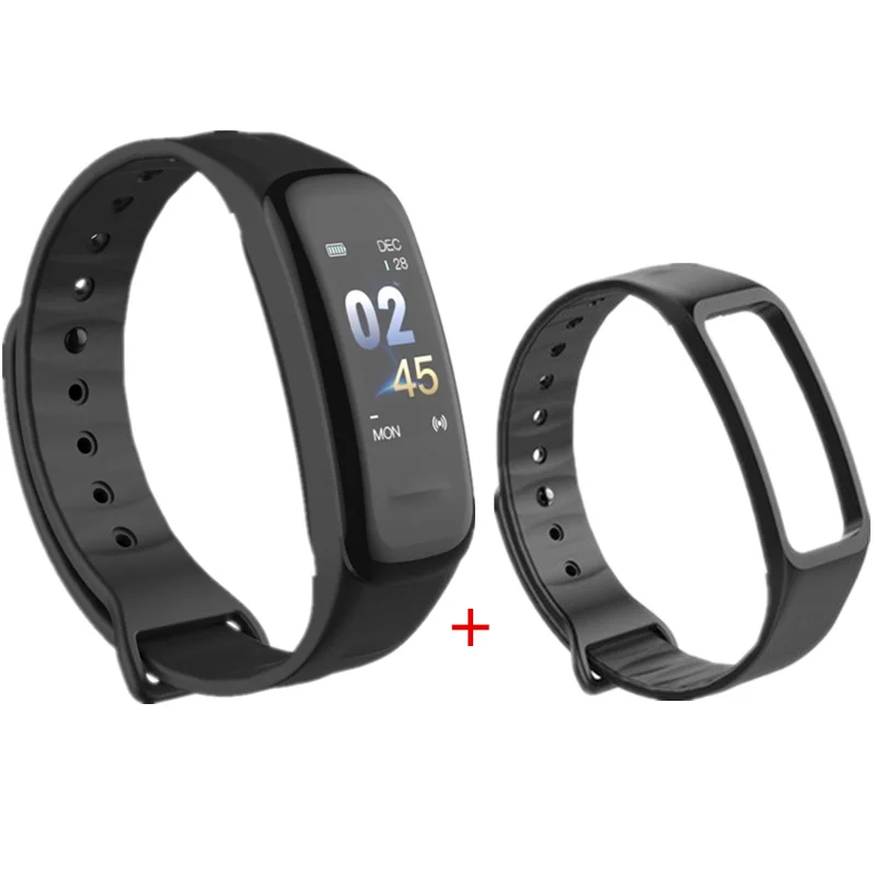 with Black strap Ataliqi C1 PLUS, умный браслет, цветной экран, кровяное давление, фитнес-трекер, пульсометр, умный Браслет для honor, Android, IOS - Цвет: with Black strap