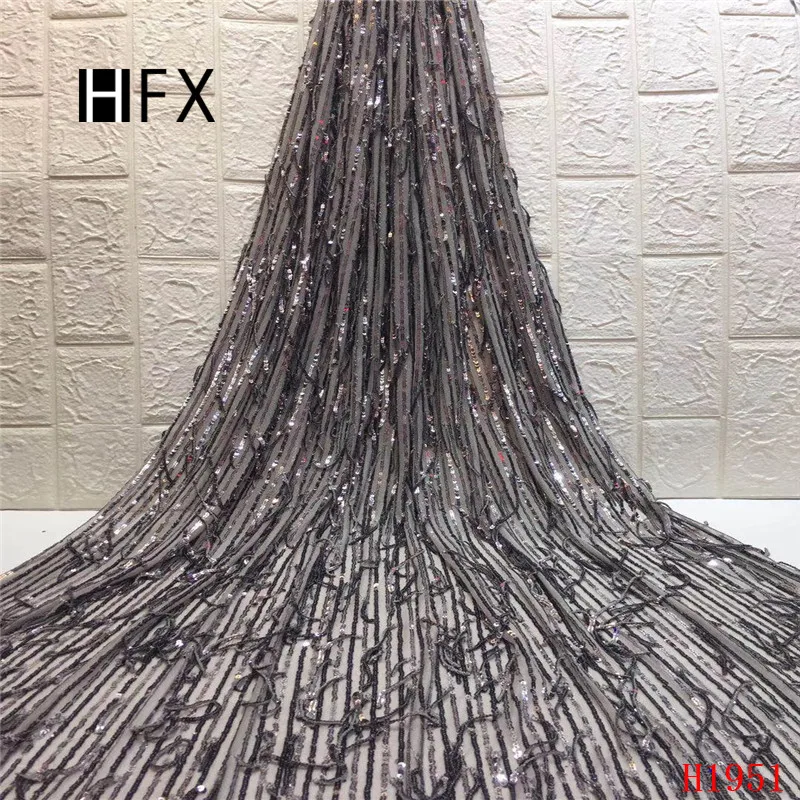 HFX Latest African Laces 2019 Sequin Embroidered Mesh Lace Fabric Champagne Gold French Tulle Wedding Dress X1951 | Дом и сад