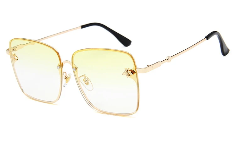 Gold Clear Yellow TOYEARN, Ретро стиль, женские солнцезащитные очки без оправы, квадратные, для женщин,, новая мода, маленькие пчелиные очки, градиентные солнцезащитные очки для женщин - Цвет линз: Gold Clear Yellow
