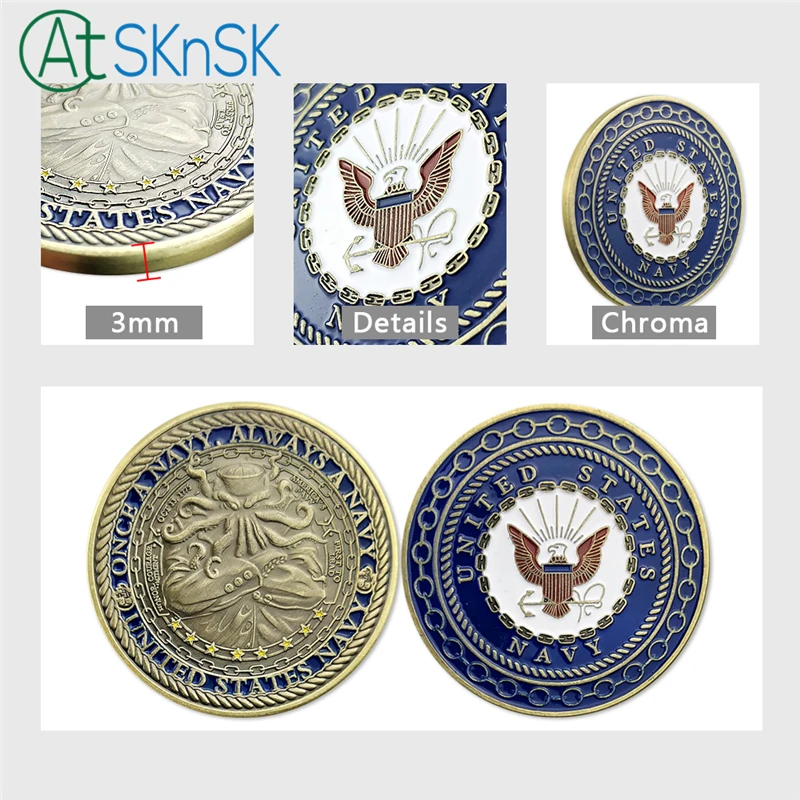 

50/100pcs United States Navy Challenge Coin Octopus Coins Collectibles Once A Navy Always A Navy U.S. Navy commemorative Coins