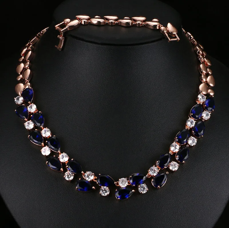 BlueWhite RoseGold Роскошное многоцветное ожерелье Mona Lisa с кубическим цирконием, Подвеска для женщин, массивное ожерелье, ювелирные изделия, рождественские подарки AN028 - Окраска металла: BlueWhite RoseGold