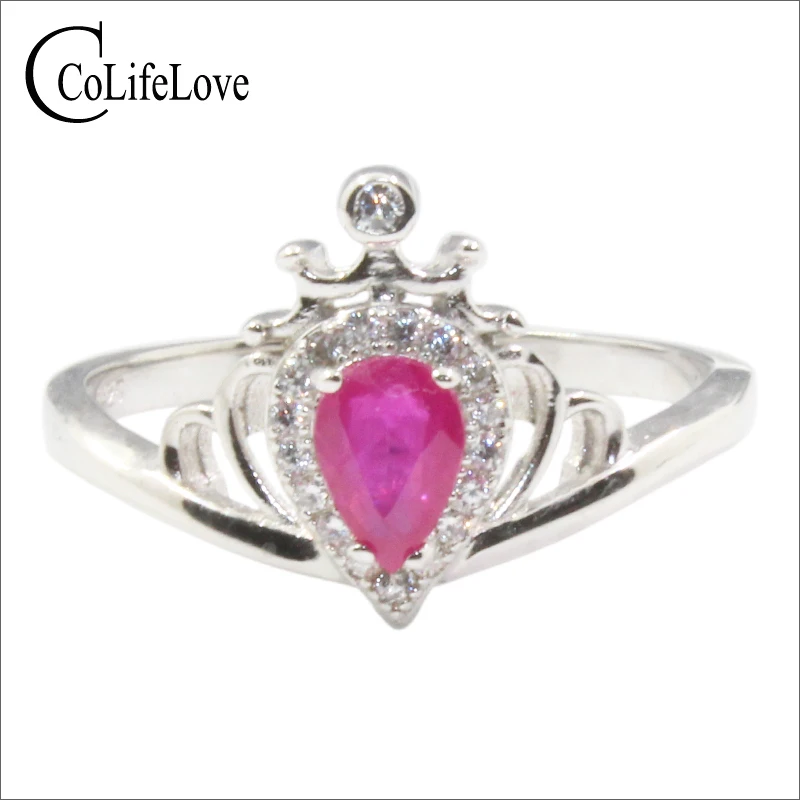 

Sweet ruby silver ring for girl 0.5ct 4*6mm natural ruby gemstone ring solid 925 silver ruby ring romantic woman birthday gift